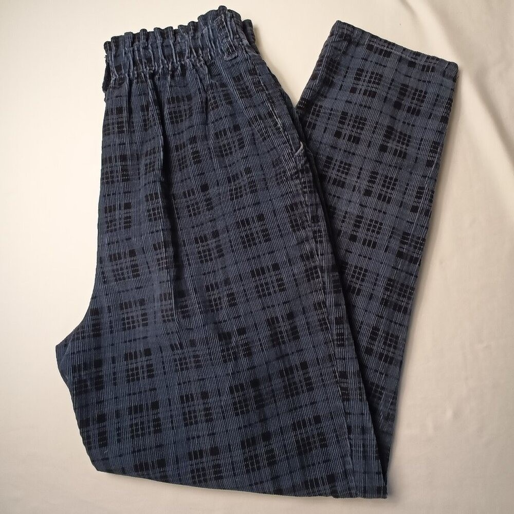 Vintage Womens Plaid High Waist Corduroy Tapered Pants Size 8P Blue Black Preppy